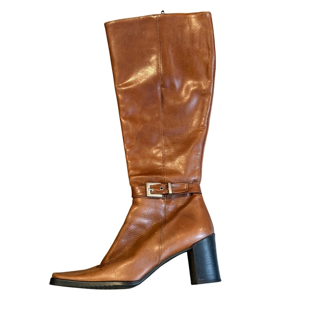 Melin Italian Women's Cognac Brown Leather Knee High Block Heel Boots Size 8